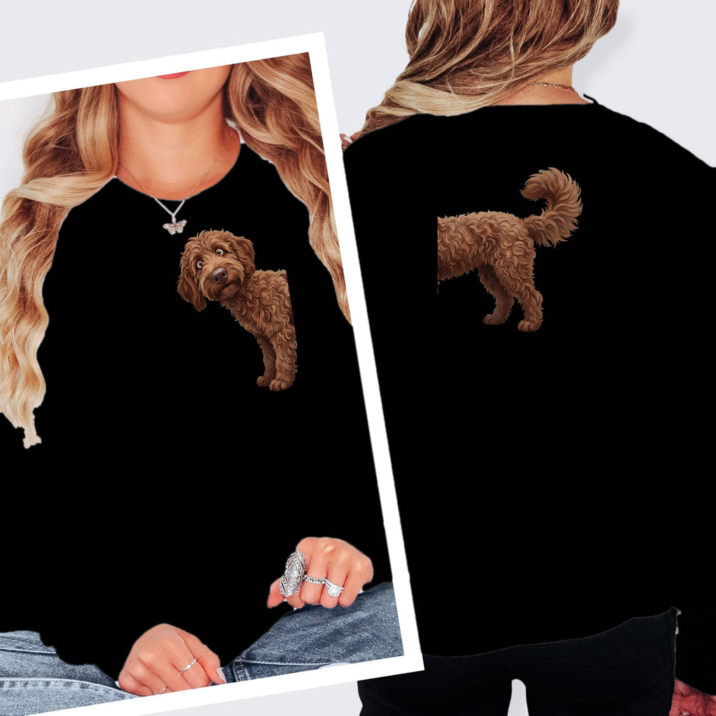 Coming & Going Chocolate Goldendoodle Long Sleeve T-Shirt in S / Black by Puppy Jo