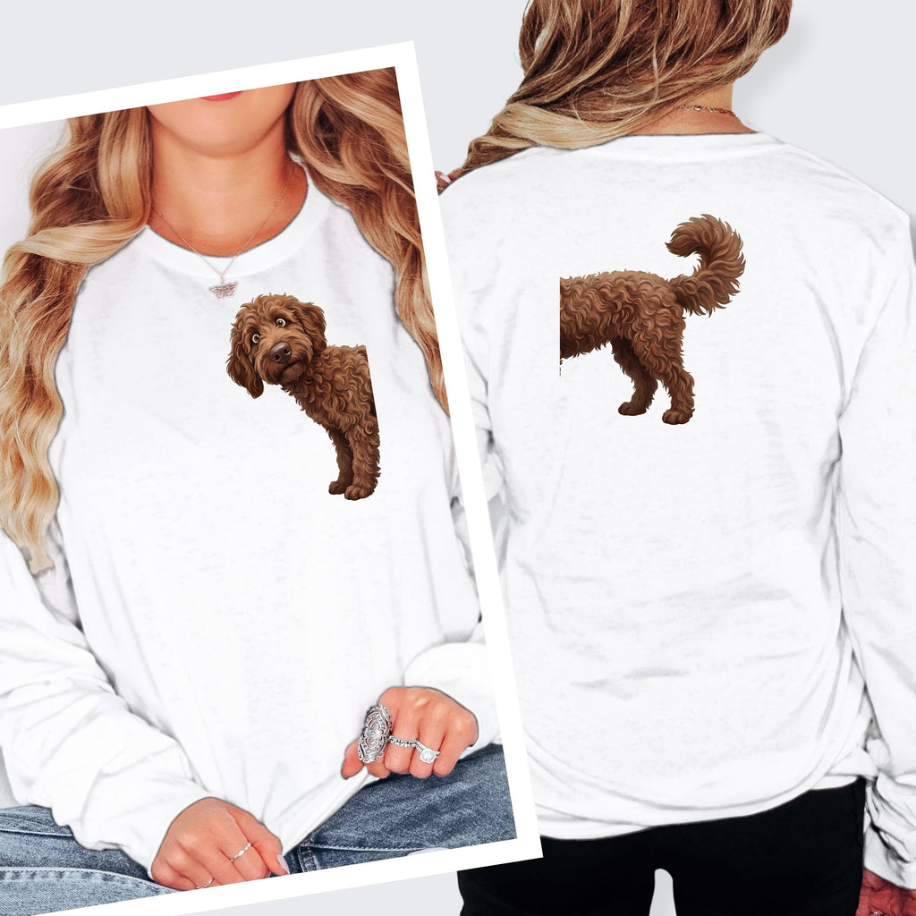 Coming & Going Chocolate Goldendoodle Long Sleeve T-Shirt in S / White by Puppy Jo
