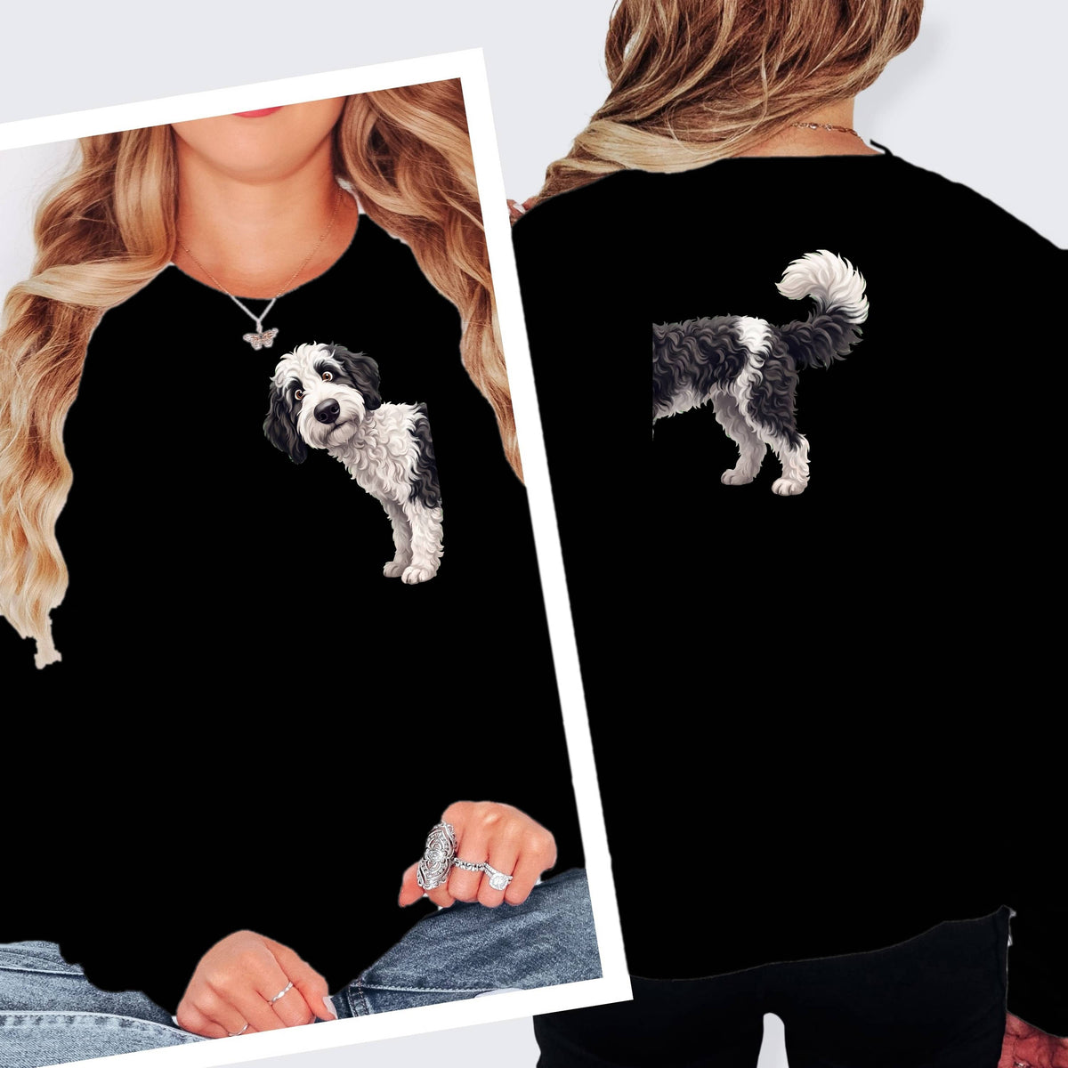 Coming & Going Sheepadoodle Long Sleeve T-Shirt in S / Black by Puppy Jo