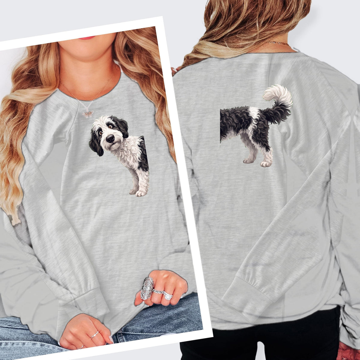 Coming & Going Sheepadoodle Long Sleeve T-Shirt in S / Athletic Heather by Puppy Jo