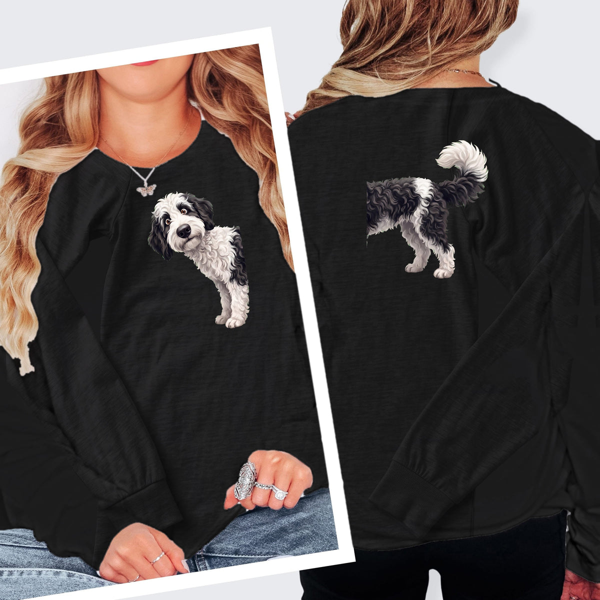 Coming & Going Sheepadoodle Long Sleeve T-Shirt in S / Dark Grey Heather by Puppy Jo