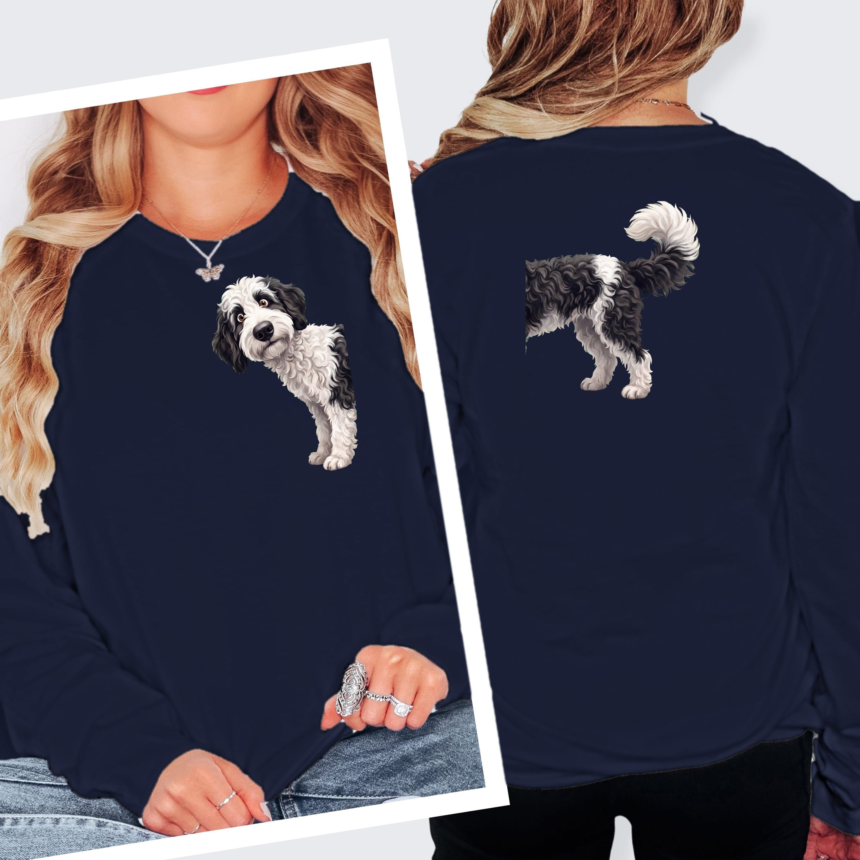 Coming & Going Sheepadoodle Long Sleeve T-Shirt in S / Navy by Puppy Jo