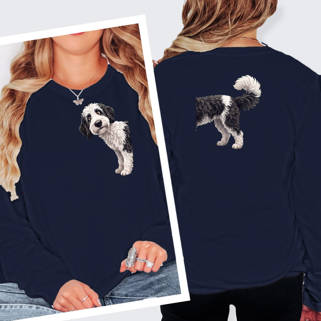 Coming & Going Sheepadoodle Long Sleeve T-Shirt in S / Navy by Puppy Jo