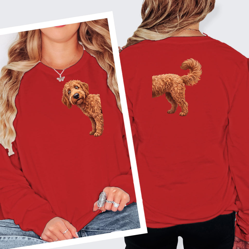 Coming & Going Apricot Goldendoodle Long Sleeve T-Shirt in S / Red by Puppy Jo