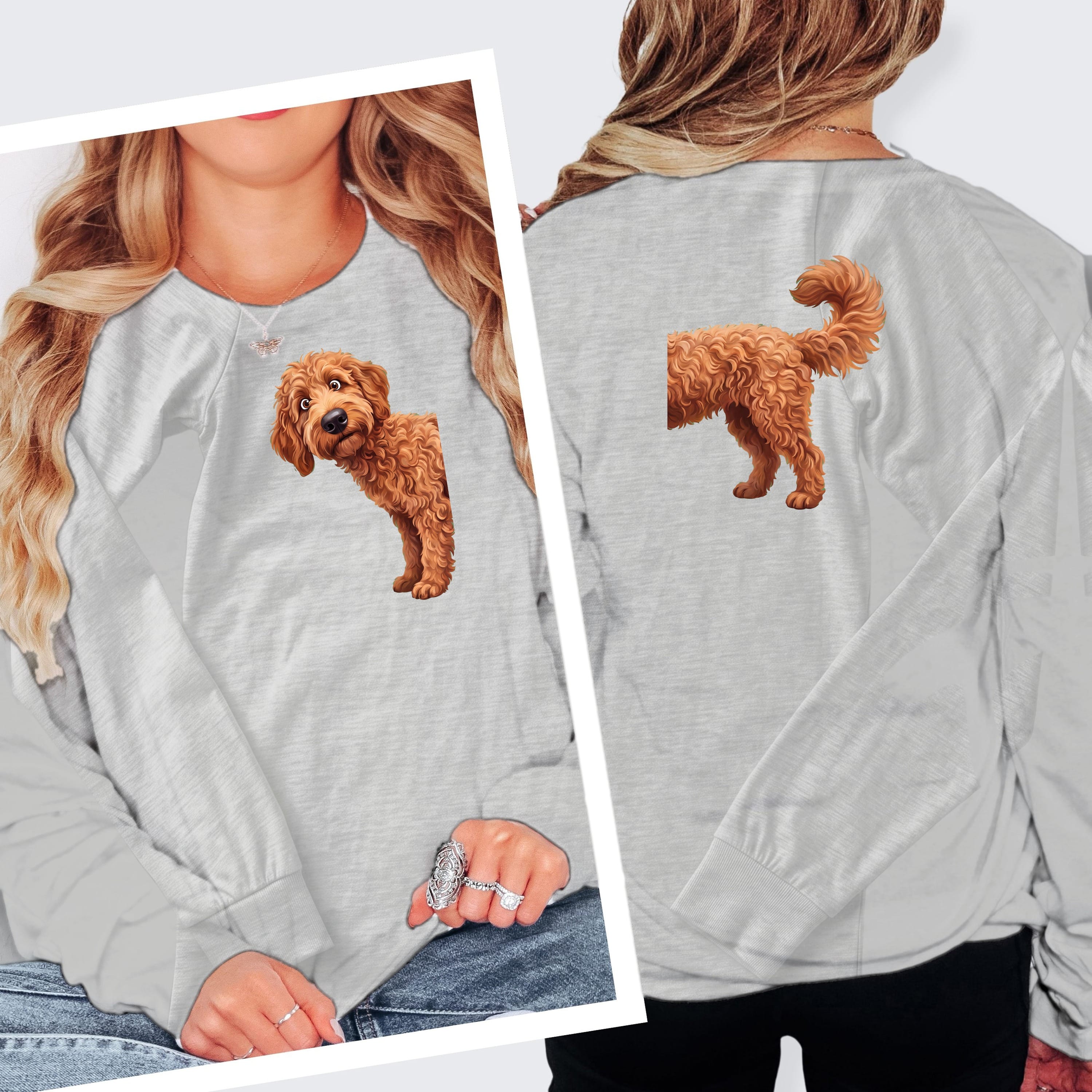 Coming & Going Apricot Goldendoodle Long Sleeve T-Shirt in S / Athletic Heather by Puppy Jo