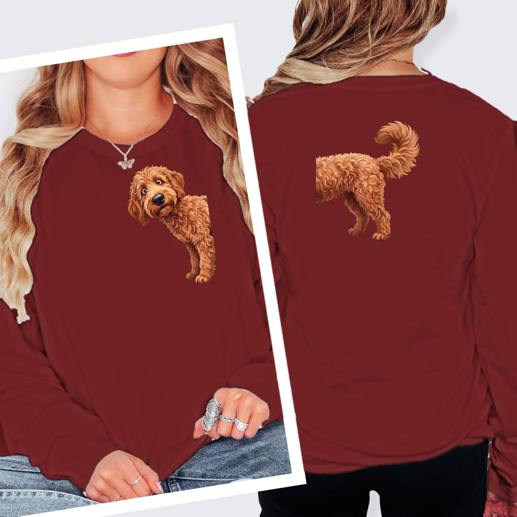 Coming & Going Apricot Goldendoodle Long Sleeve T-Shirt in S / Cardinal by Puppy Jo