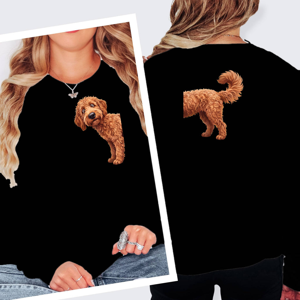 Coming & Going Apricot Goldendoodle Long Sleeve T-Shirt in S / Black by Puppy Jo