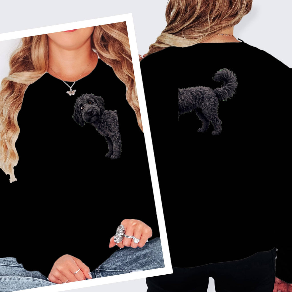 Coming & Going Black Goldendoodle Long Sleeve T-Shirt in S / Black by Puppy Jo