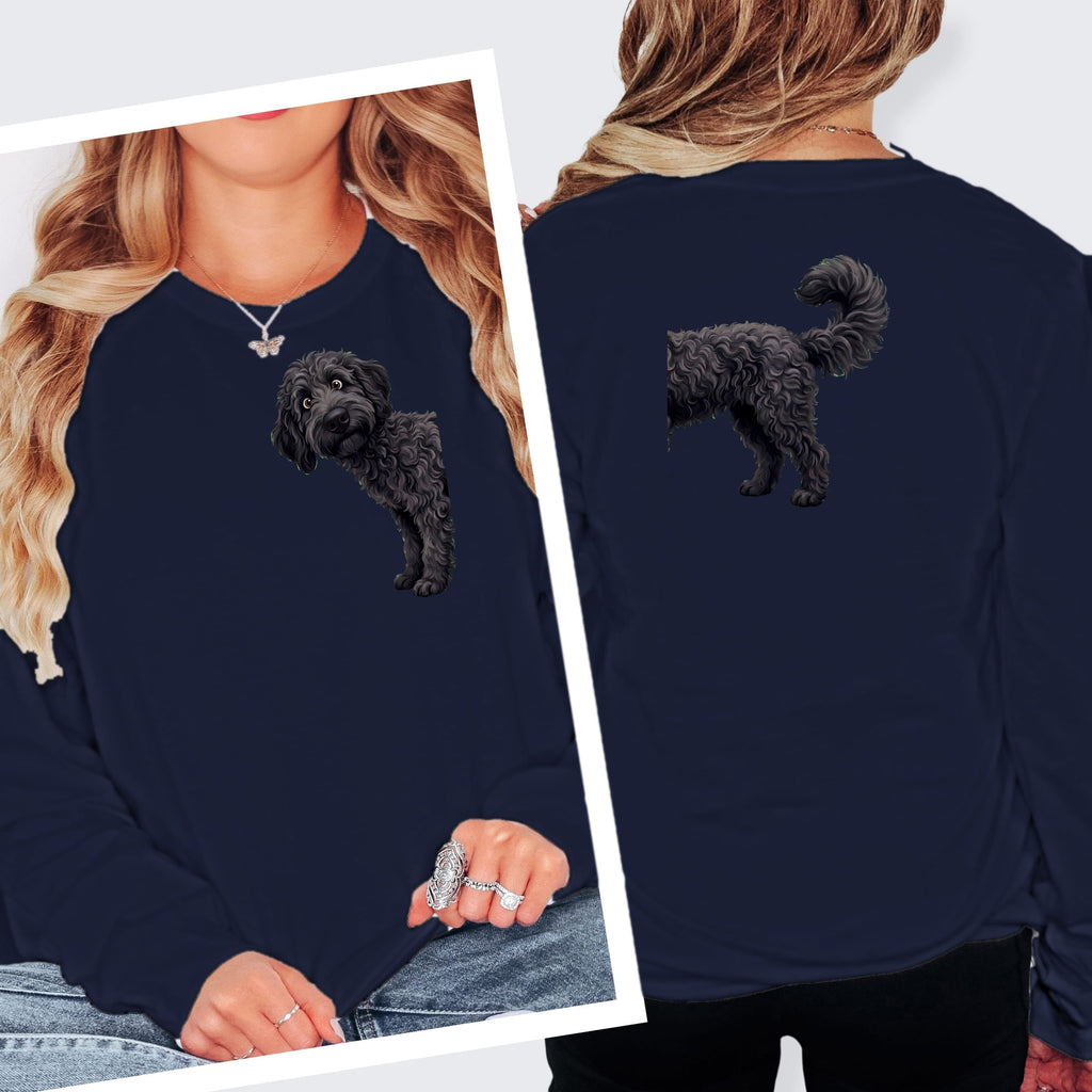 Coming & Going Black Goldendoodle Long Sleeve T-Shirt in S / Navy by Puppy Jo