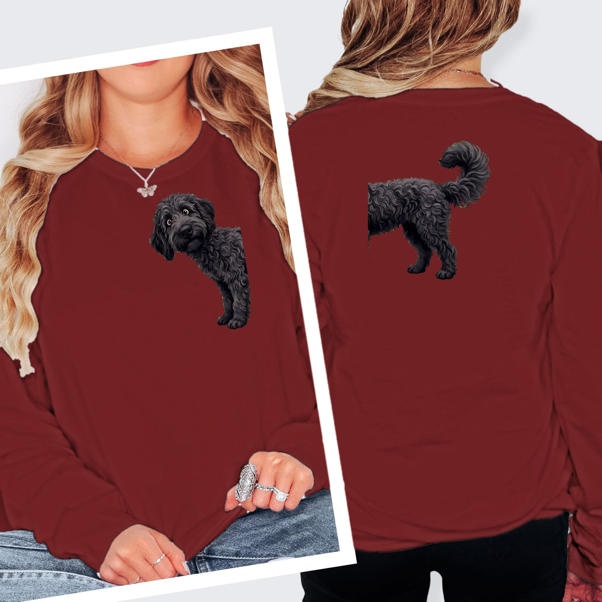 Coming & Going Black Goldendoodle Long Sleeve T-Shirt in S / Cardinal by Puppy Jo