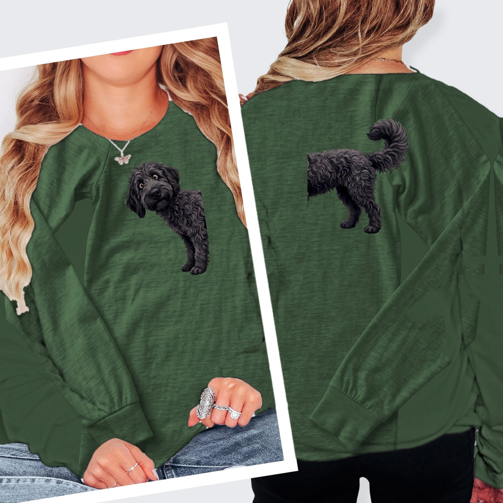 Coming & Going Black Goldendoodle Long Sleeve T-Shirt in S / Heather Forest by Puppy Jo