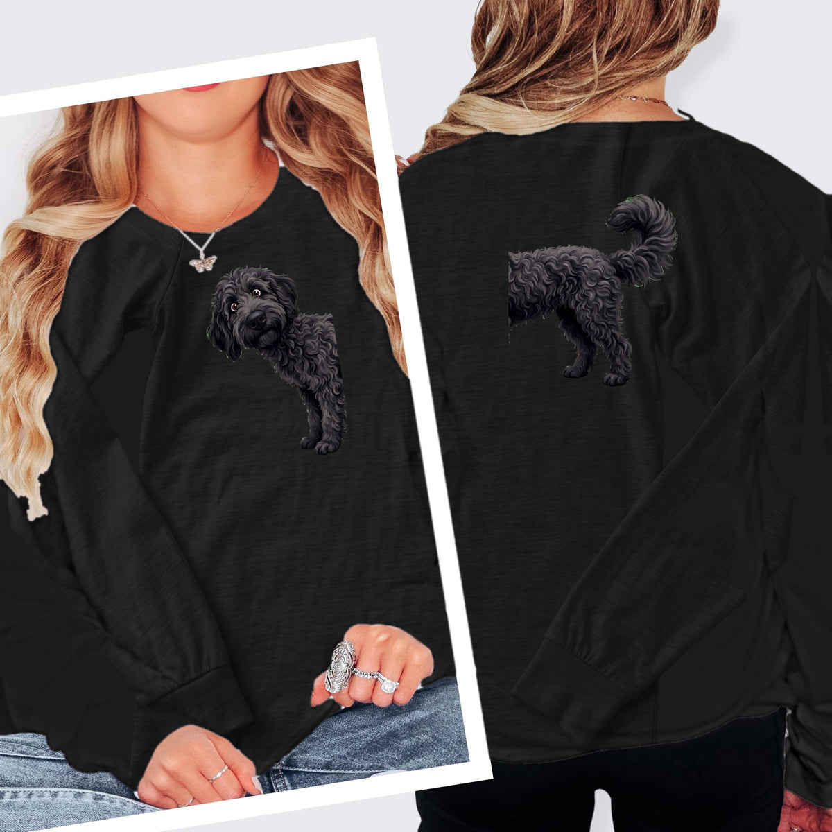 Coming & Going Black Goldendoodle Long Sleeve T-Shirt in S / Dark Grey Heather by Puppy Jo