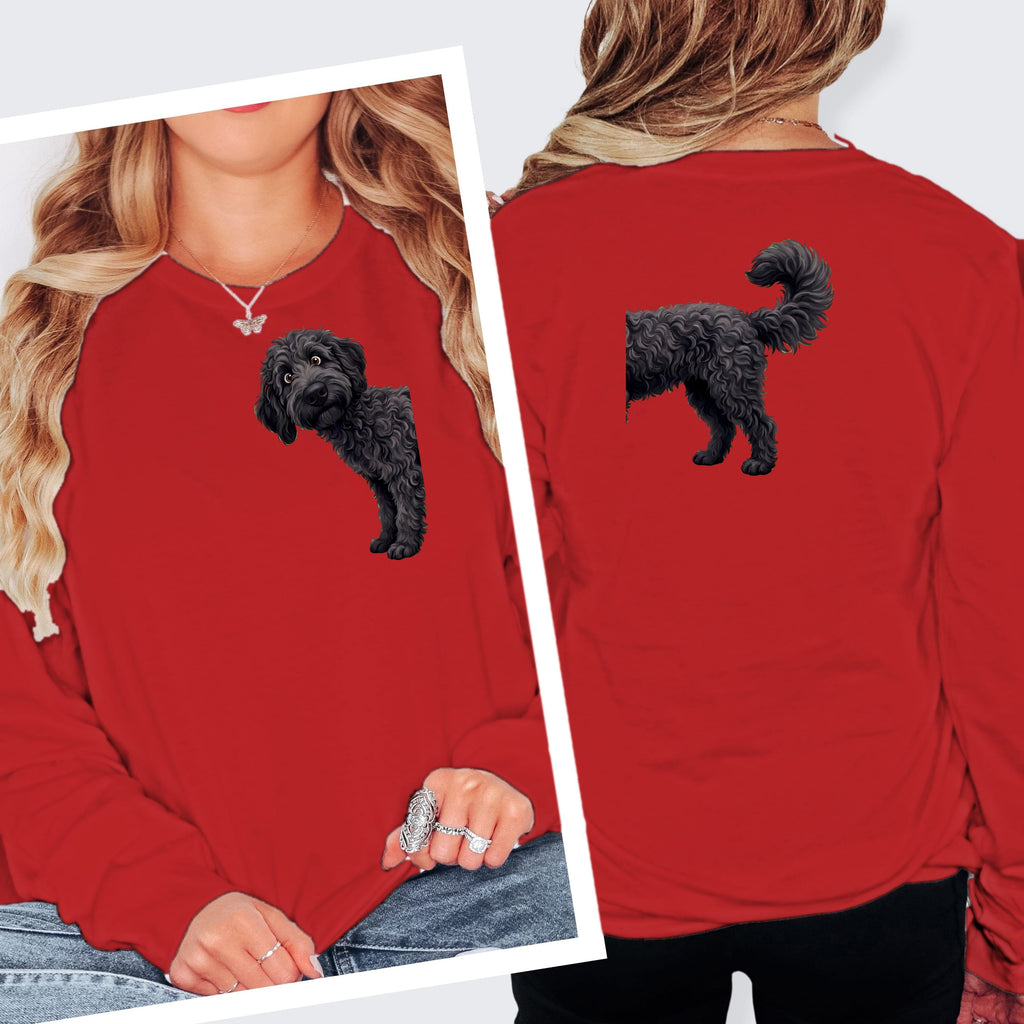 Coming & Going Black Goldendoodle Long Sleeve T-Shirt in S / Red by Puppy Jo