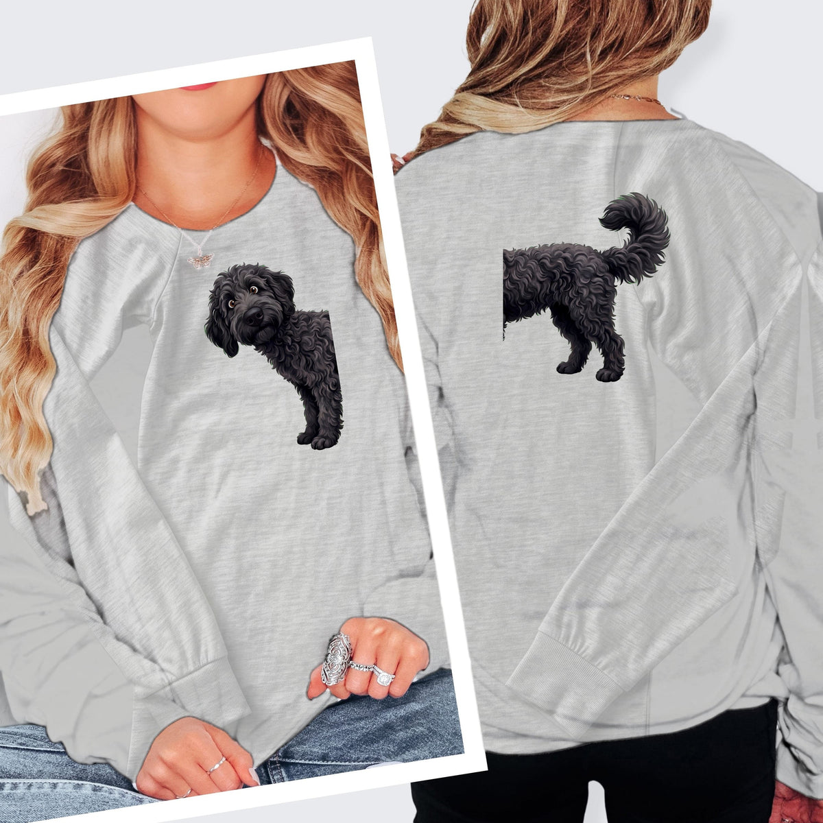 Coming & Going Black Goldendoodle Long Sleeve T-Shirt in S / Athletic Heather by Puppy Jo
