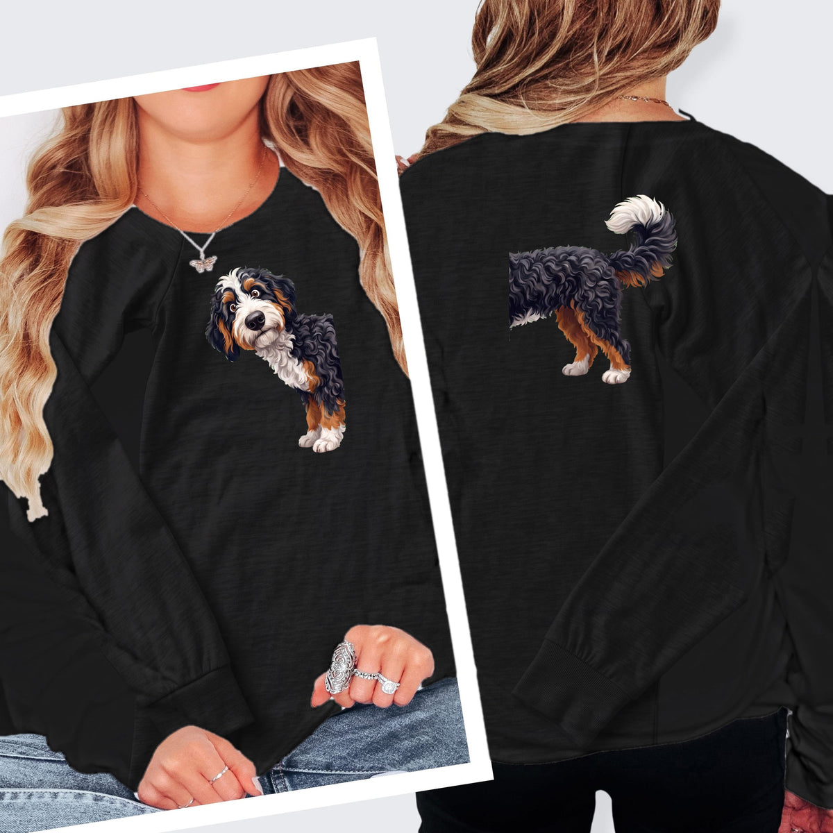 Coming & Going Bernedoodle Long Sleeve T-Shirt in S / Dark Grey Heather by Puppy Jo
