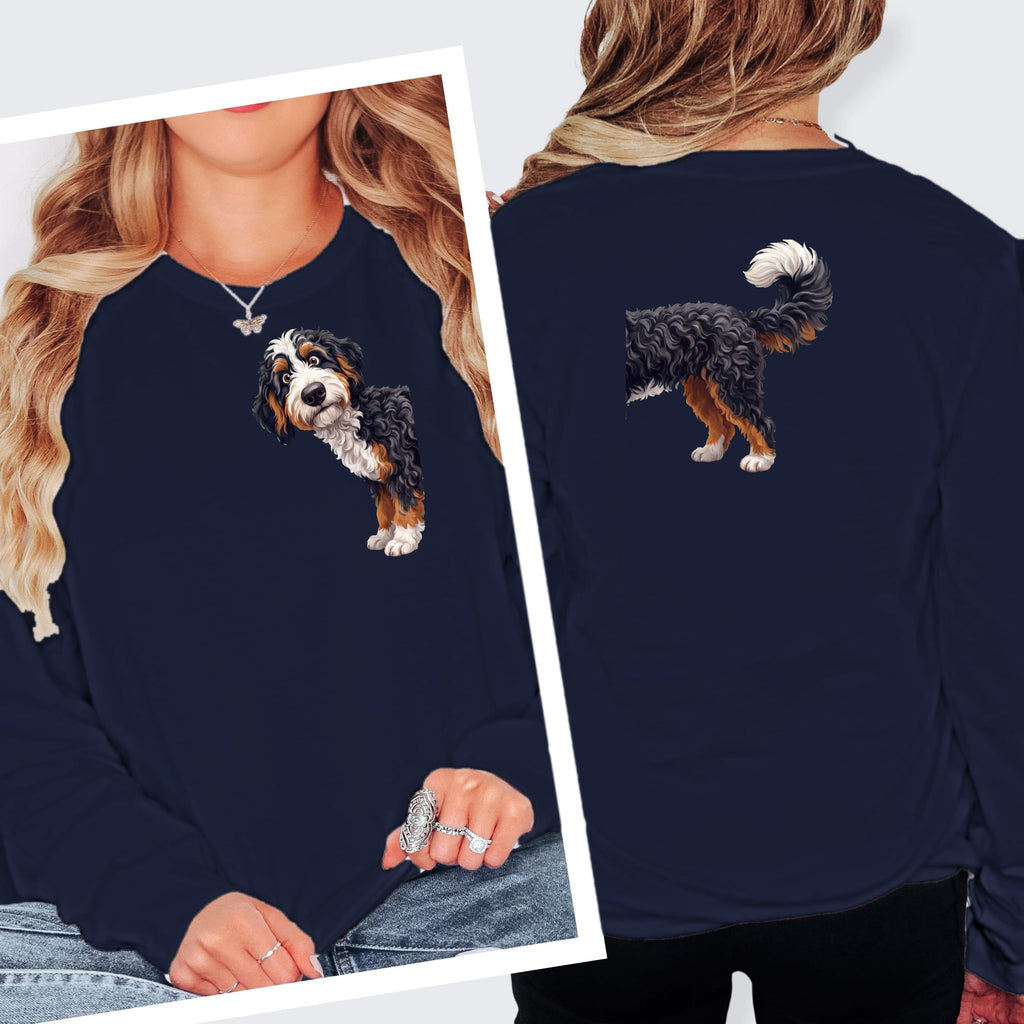Coming & Going Bernedoodle Long Sleeve T-Shirt in S / Navy by Puppy Jo