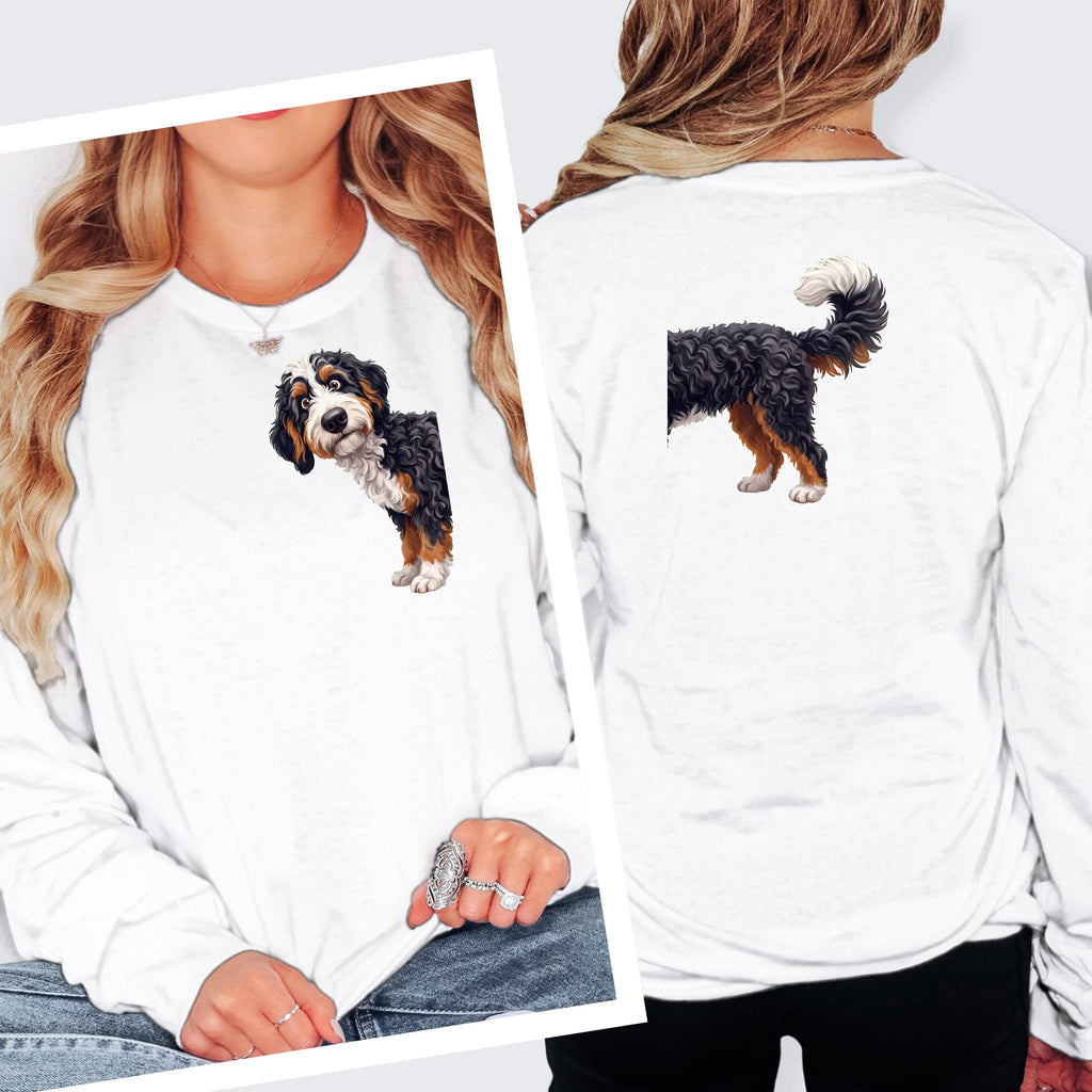 Coming & Going Bernedoodle Long Sleeve T-Shirt in S / White by Puppy Jo