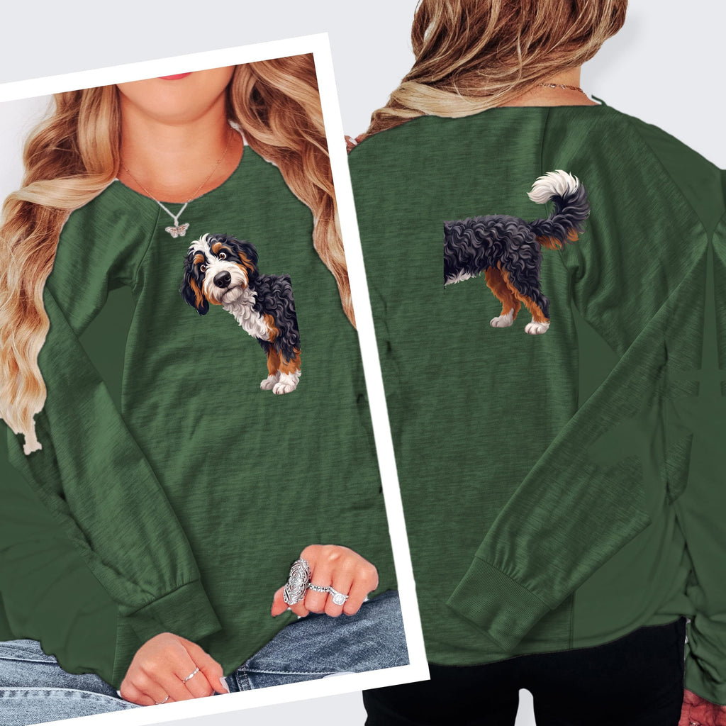 Coming & Going Bernedoodle Long Sleeve T-Shirt in S / Heather Forest by Puppy Jo