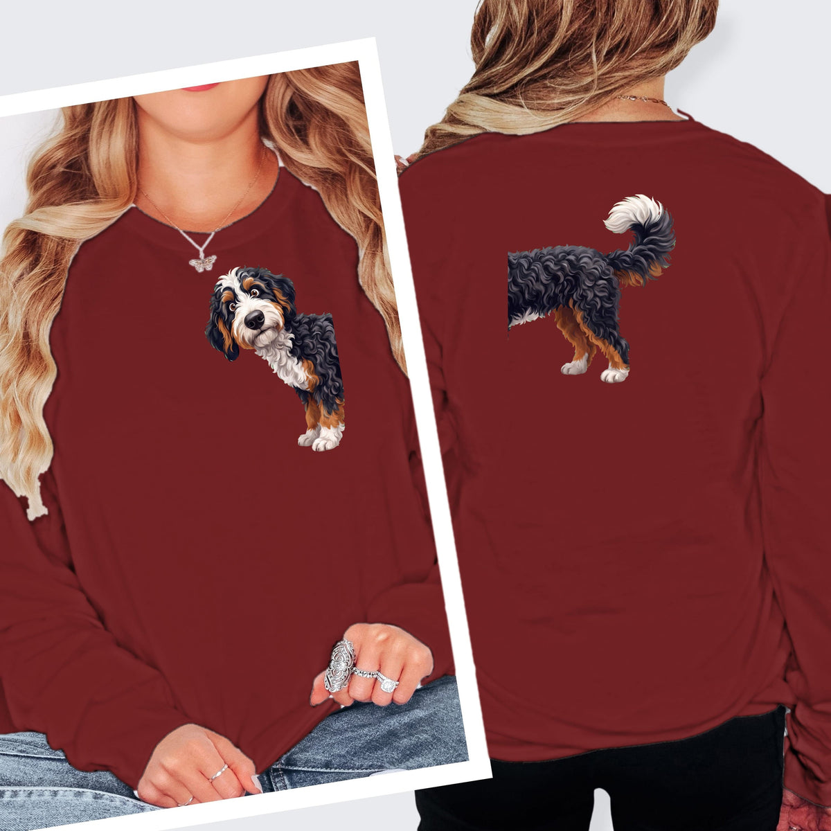 Coming & Going Bernedoodle Long Sleeve T-Shirt in S / Cardinal by Puppy Jo