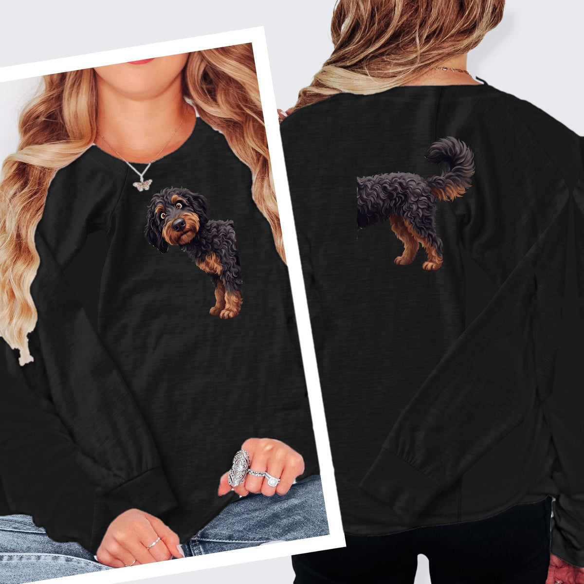 Coming & Going Phantom Goldendoodle Long Sleeve T-Shirt in S / Dark Grey Heather by Puppy Jo