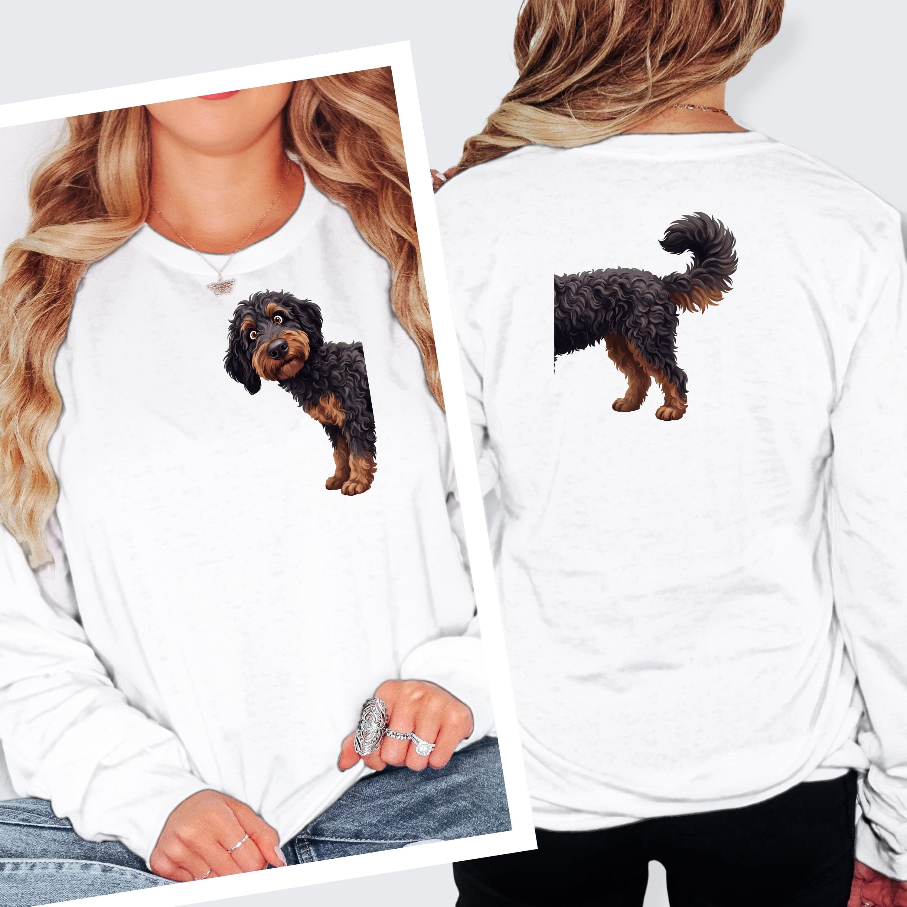 Coming & Going Phantom Goldendoodle Long Sleeve T-Shirt in S / White by Puppy Jo