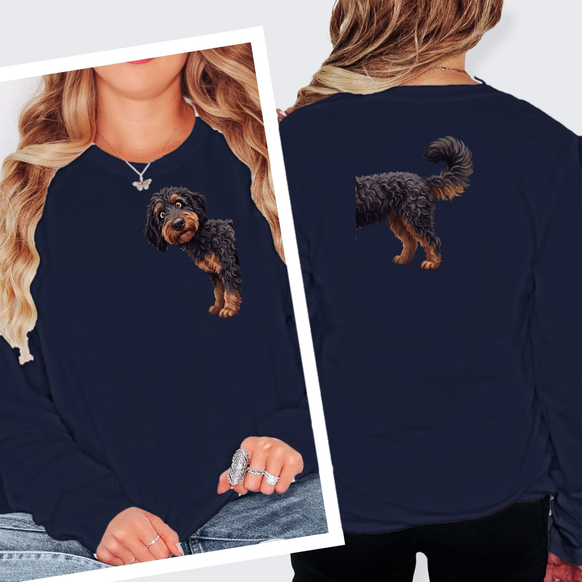 Coming & Going Phantom Goldendoodle Long Sleeve T-Shirt in S / Navy by Puppy Jo