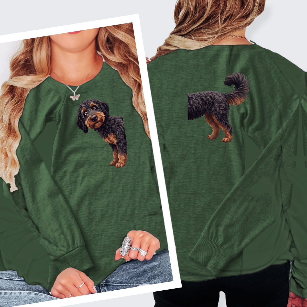 Coming & Going Phantom Goldendoodle Long Sleeve T-Shirt in S / Heather Forest by Puppy Jo