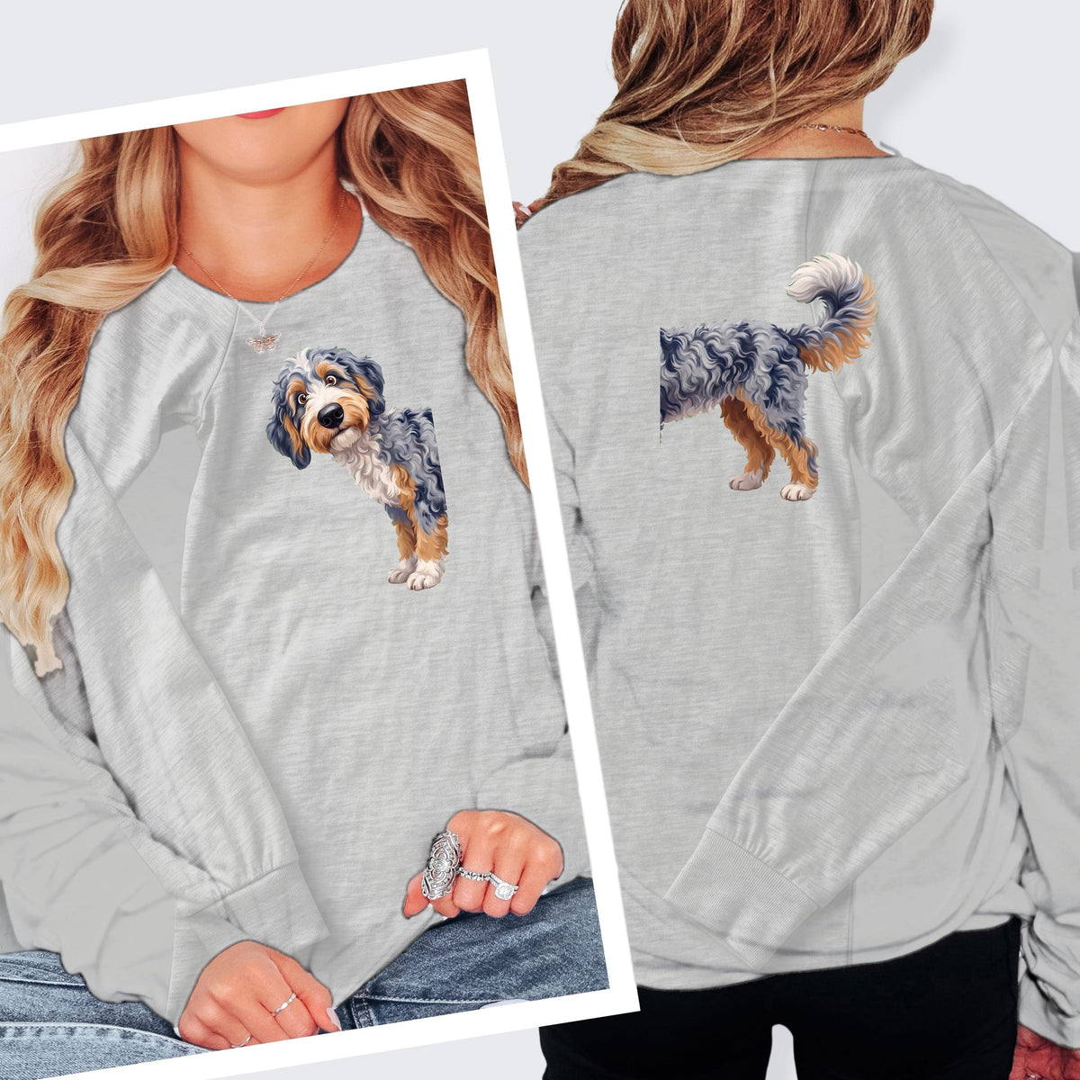 Coming & Going Goldendoodle Long Sleeve T-Shirt in S / Athletic Heather by Puppy Jo