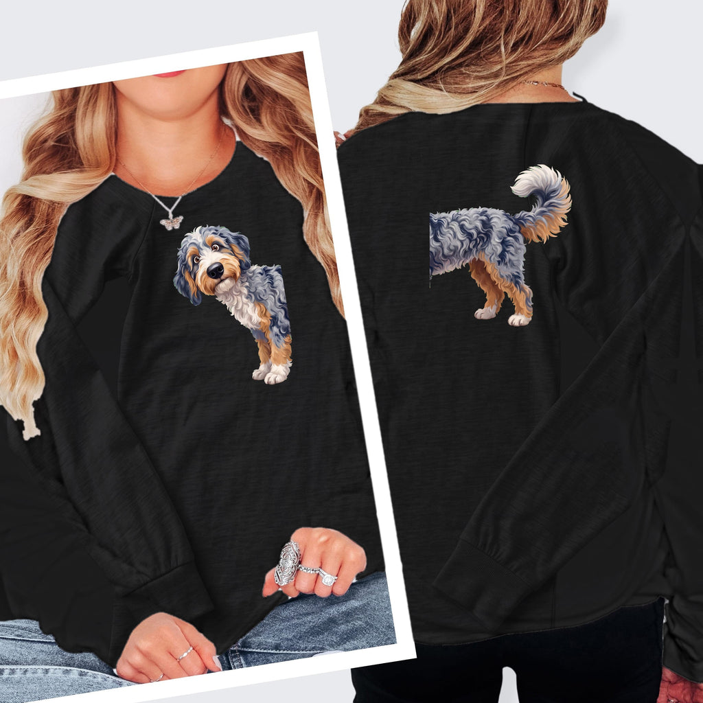 Coming & Going Goldendoodle Long Sleeve T-Shirt in S / Dark Grey Heather by Puppy Jo
