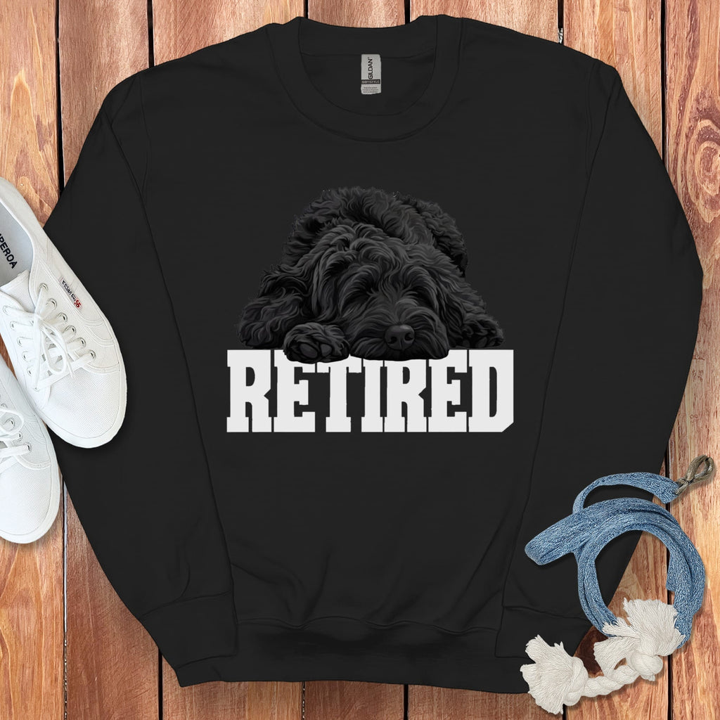 Retired Sleeping Black Goldendoodle Sweatshirt in Black / S by Puppy Jo