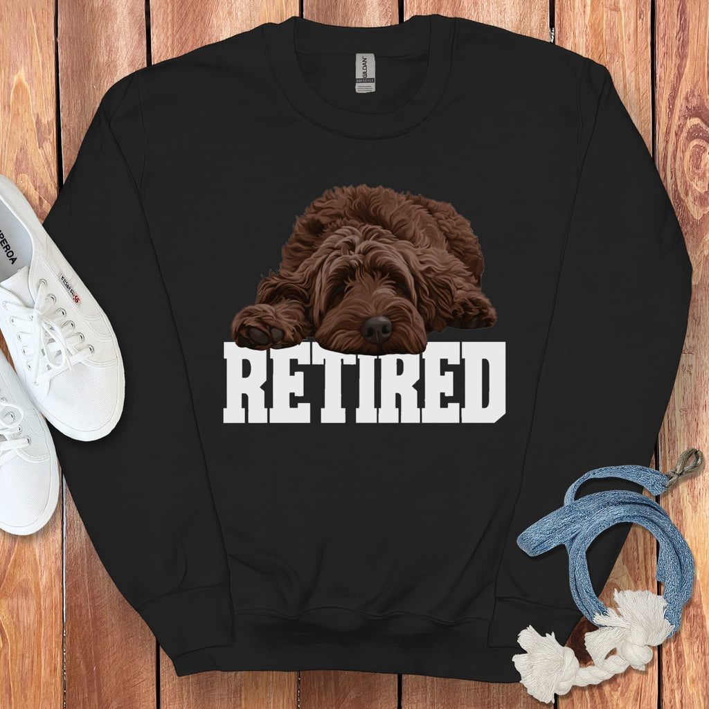 Retired Sleeping Chocolate Goldendoodle Sweatshirt in Black / S by Puppy Jo