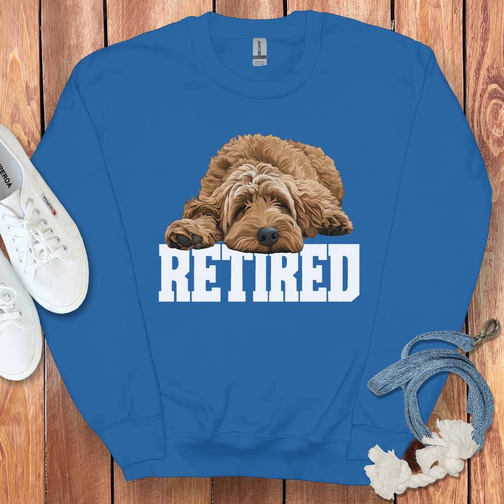 Retired Sleeping Apricot Goldendoodle Sweatshirt in Royal / S by Puppy Jo