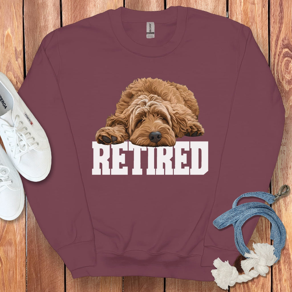Retired Sleeping Apricot Goldendoodle Sweatshirt in Maroon / S by Puppy Jo