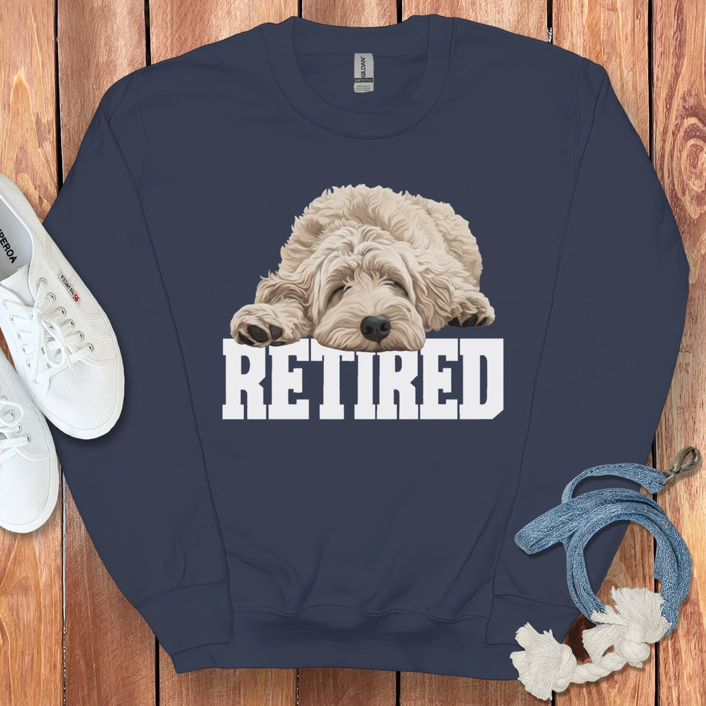 Retired Sleeping Cream Goldendoodle Sweatshirt in Navy / S by Puppy Jo