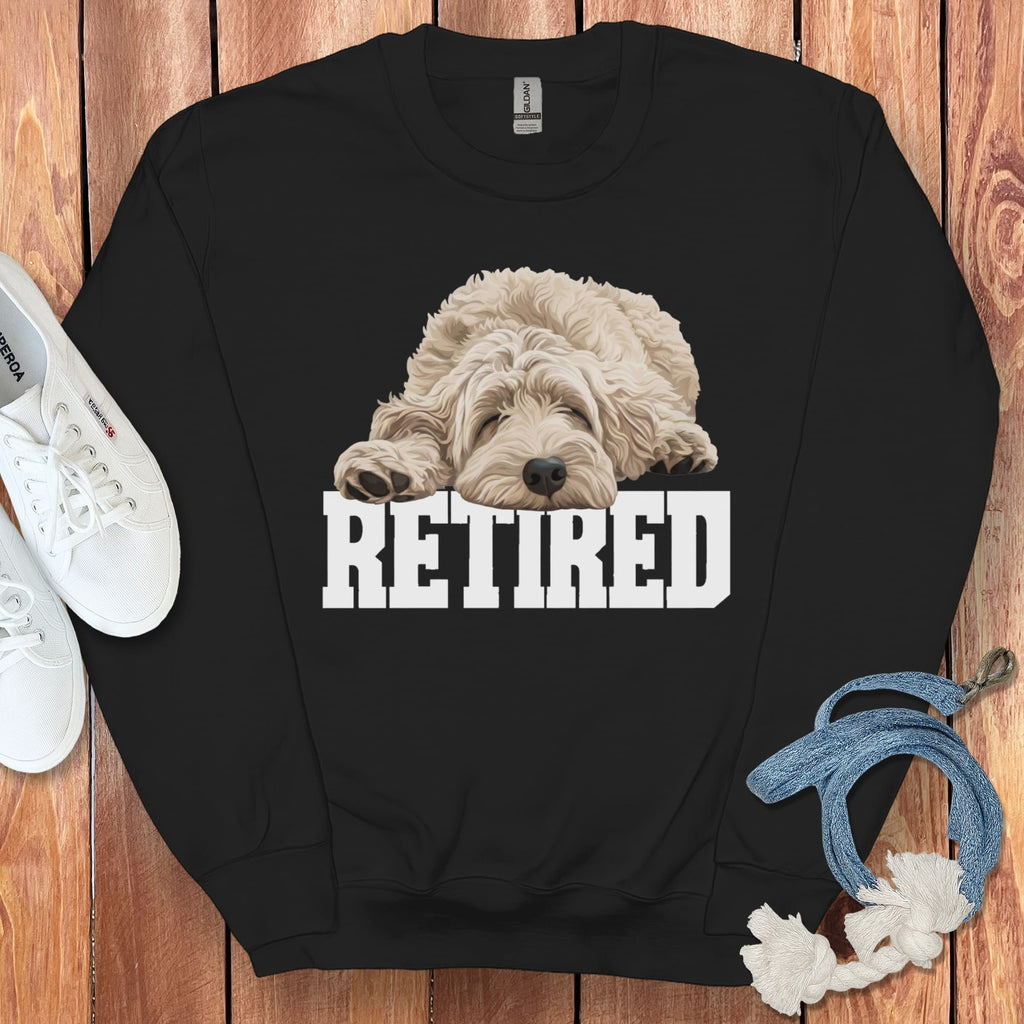 Retired Sleeping Cream Goldendoodle Sweatshirt in Black / S by Puppy Jo