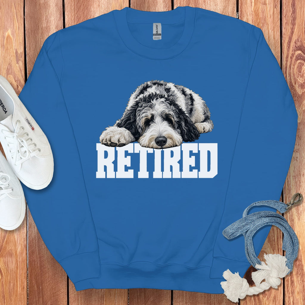 Retired Sleeping Merle Goldendoodle Sweatshirt in Royal / S by Puppy Jo