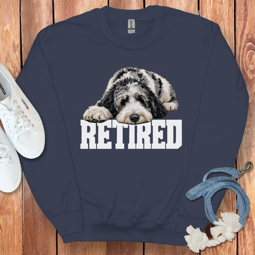 Retired Sleeping Merle Goldendoodle Sweatshirt in Navy / S by Puppy Jo