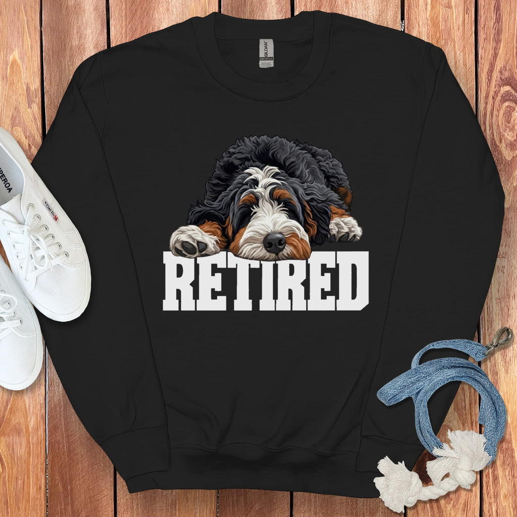 Retired Sleeping Bernedoodle Sweatshirt in Black / S by Puppy Jo