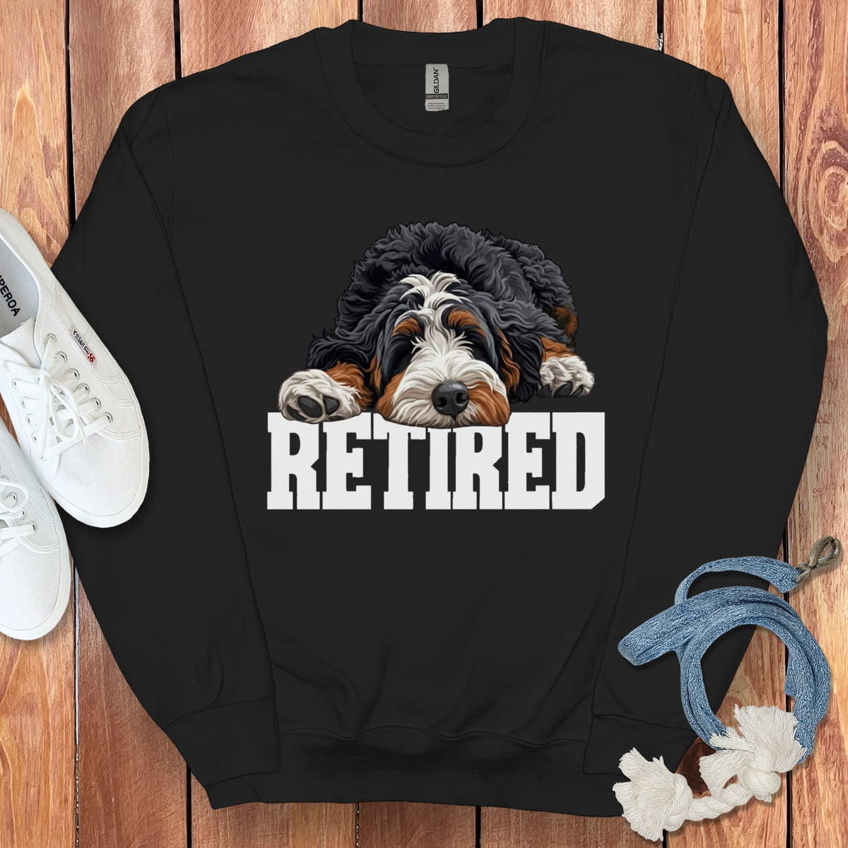 Retired Sleeping Bernedoodle Sweatshirt in Black / S by Puppy Jo