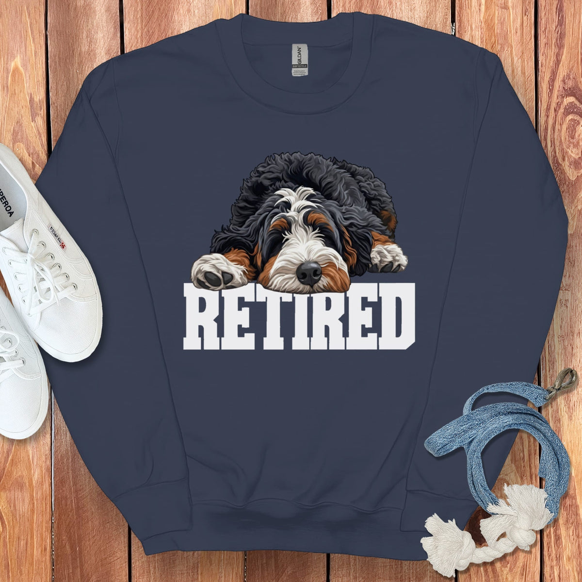 Retired Sleeping Bernedoodle Sweatshirt in Navy / S by Puppy Jo