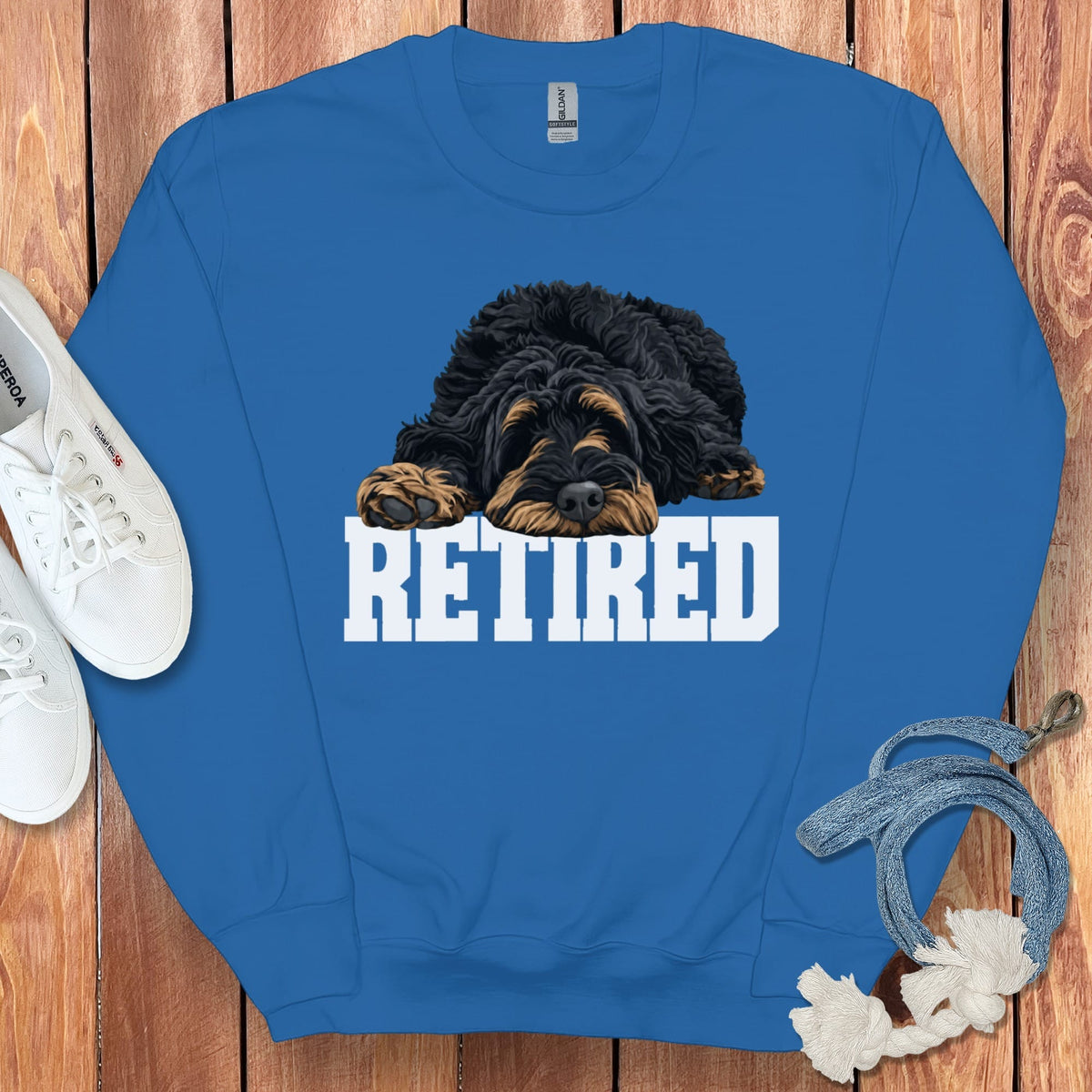 Retired Sleeping Phantom Goldendoodle Sweatshirt in Royal / S by Puppy Jo