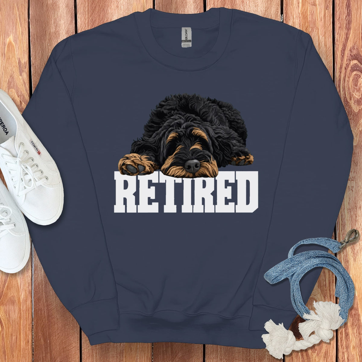 Retired Sleeping Phantom Goldendoodle Sweatshirt in Navy / S by Puppy Jo