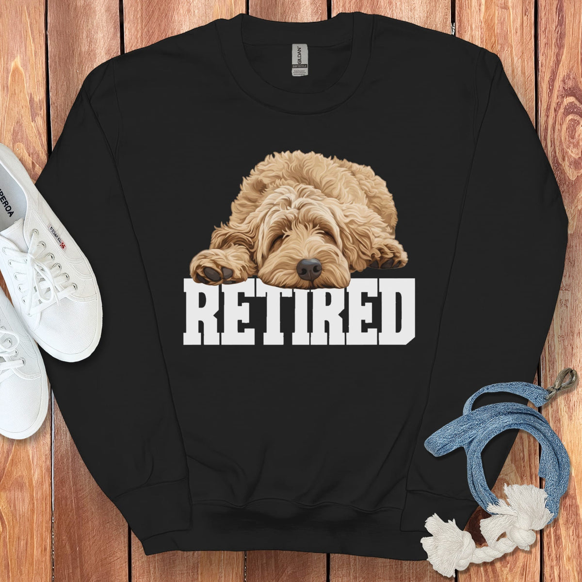 Retired Sleeping Golden Goldendoodle Sweatshirt in Black / S by Puppy Jo