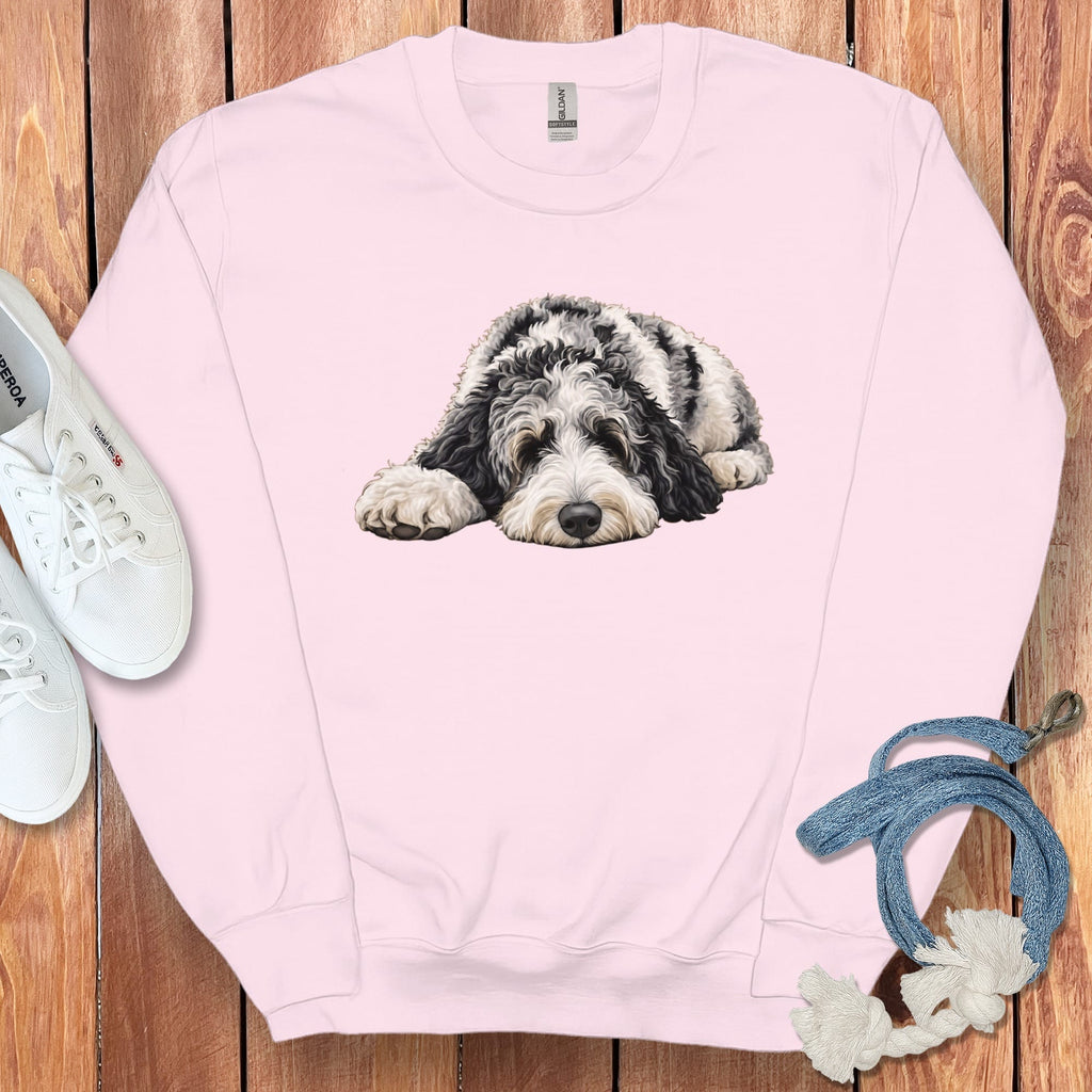 Merle Goldendoodle Snoozing Sweatshirt in Light Pink / S by Puppy Jo