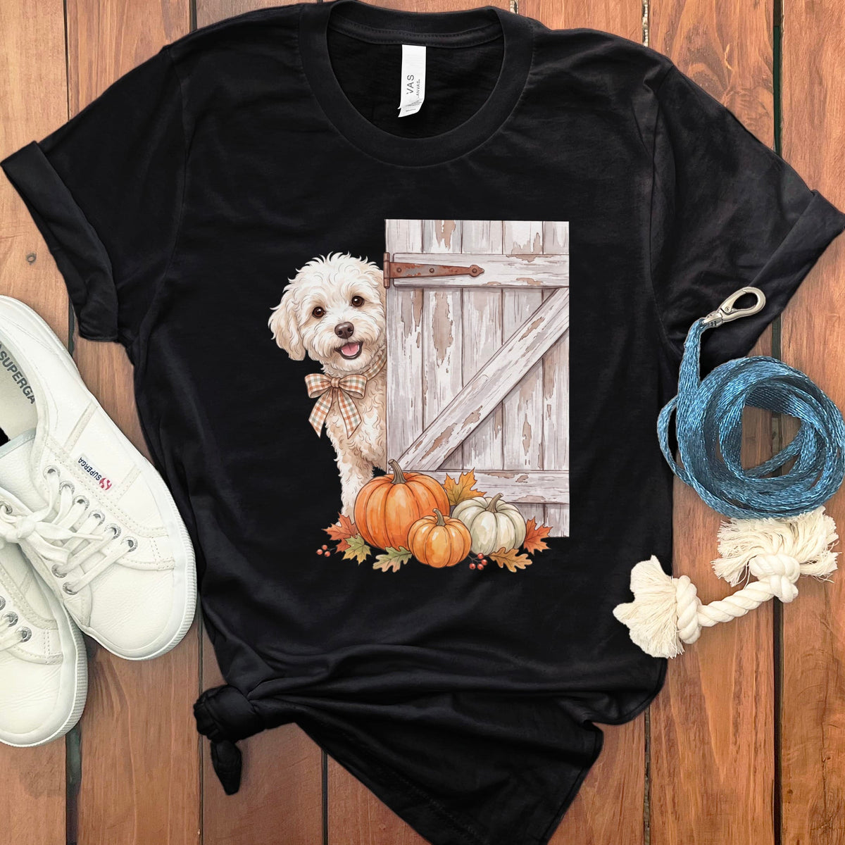 Maltipoo Barn Peeking T-Shirt in Black / S by Puppy Jo