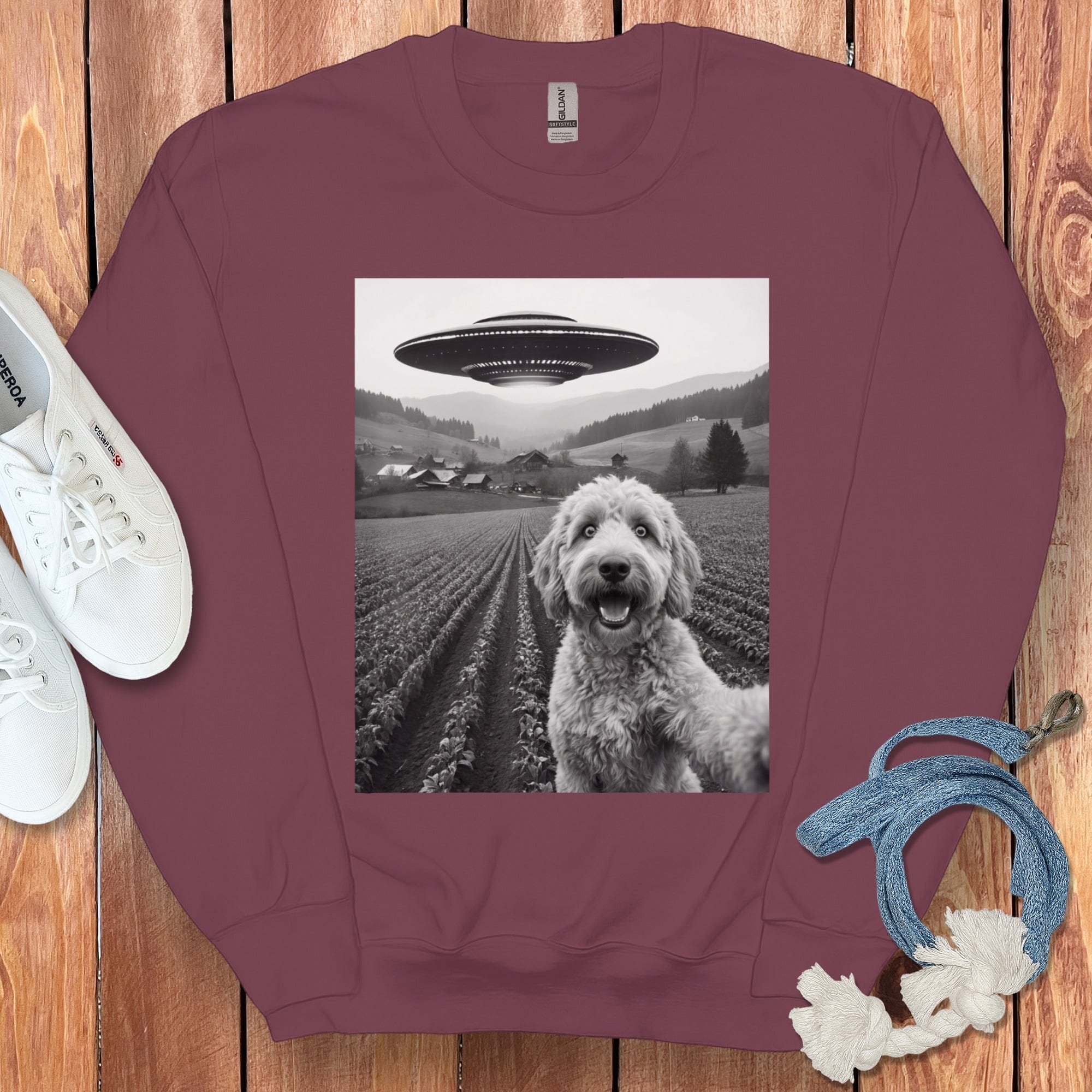 UFO and Dog Whimsical Sweatshirt Design
