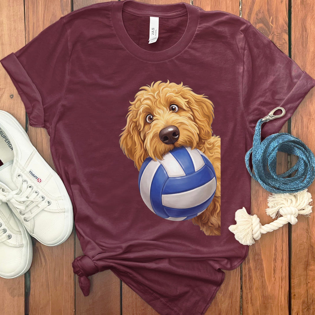 Golden Goldendoodle Volleyball T-Shirt in Maroon / S by Puppy Jo
