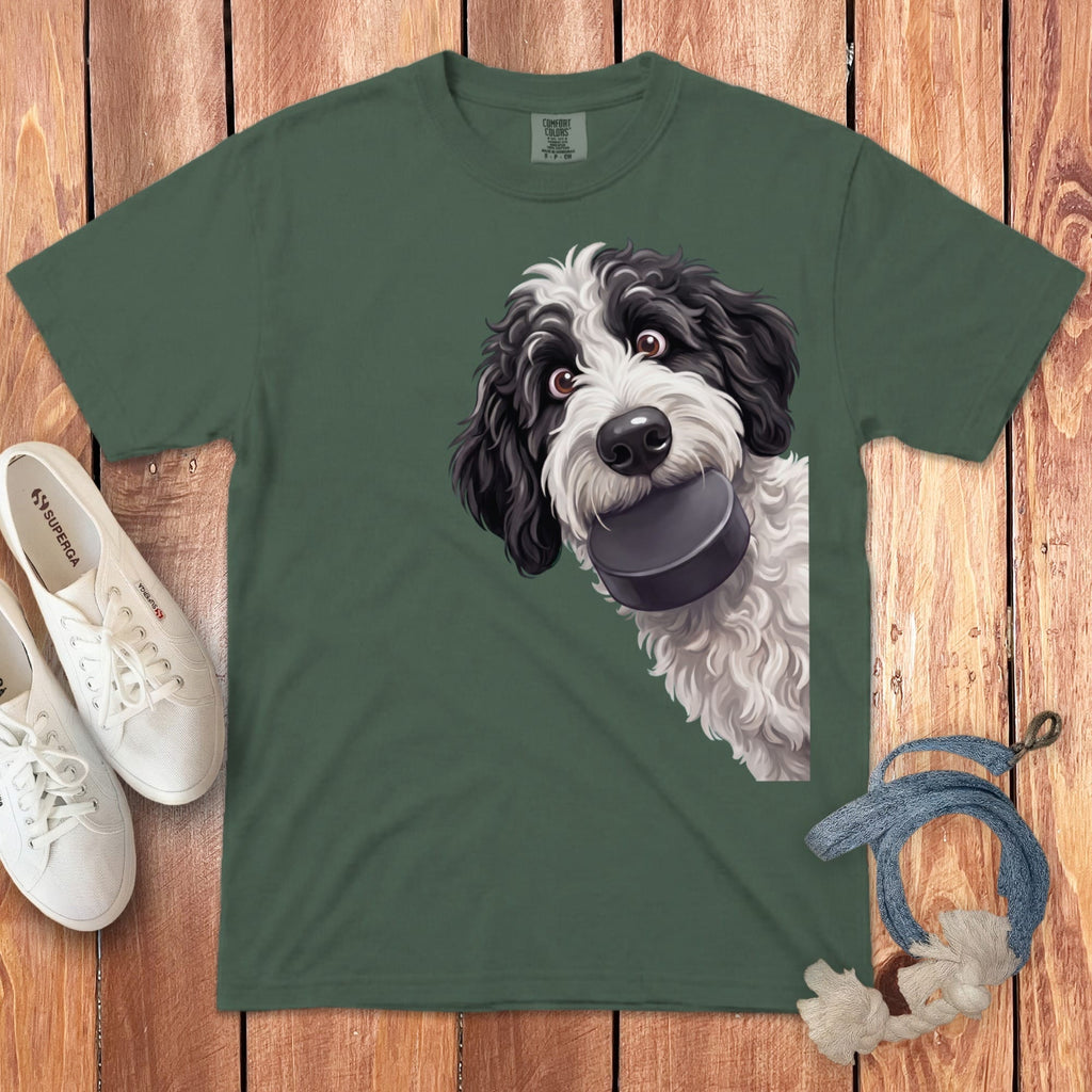 Sheepadoodle Hockey Puck Signature T-Shirt in Blue Spruce / S by Puppy Jo