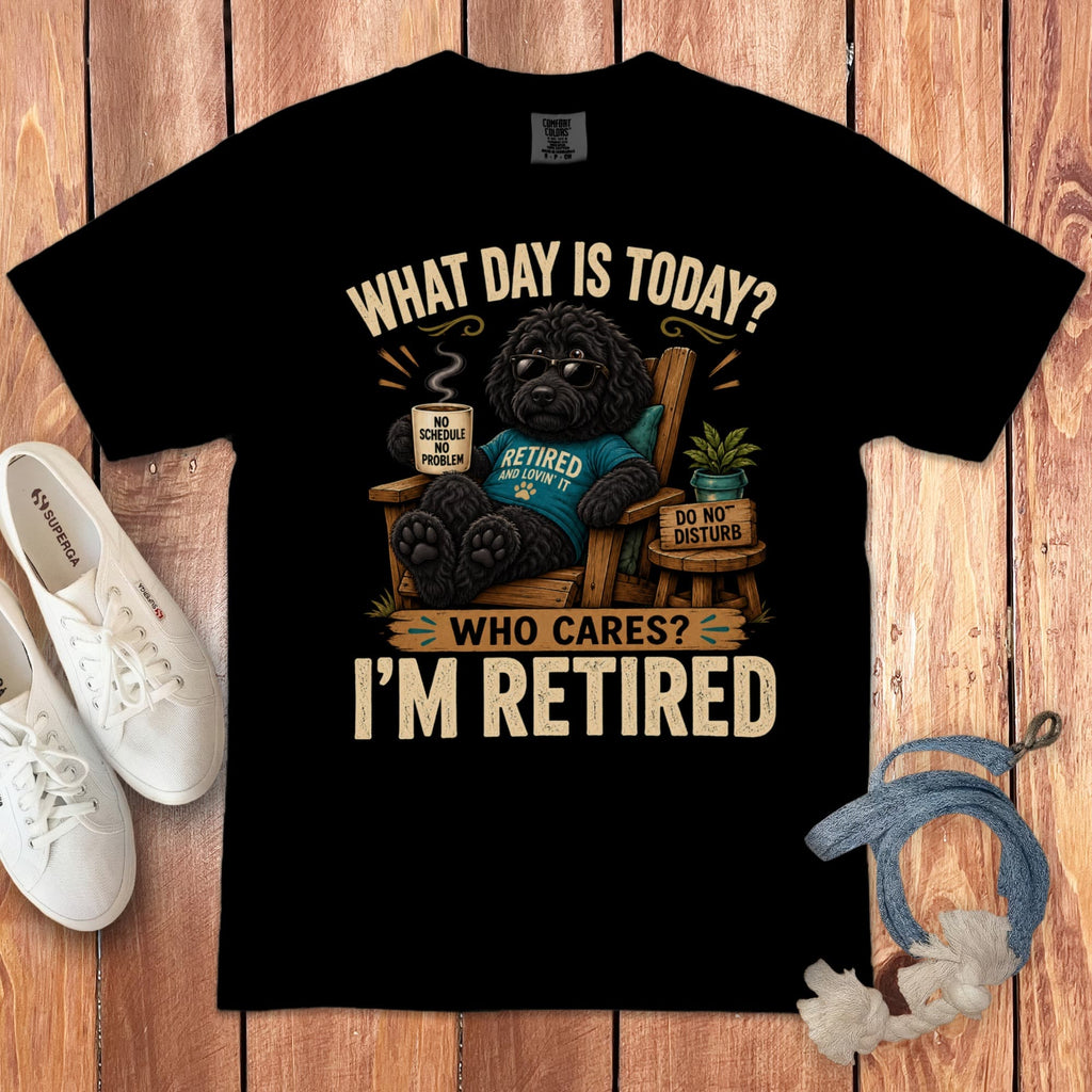 I'm Retired Black Goldendoodle Signature T-Shirt in Black / S by Puppy Jo