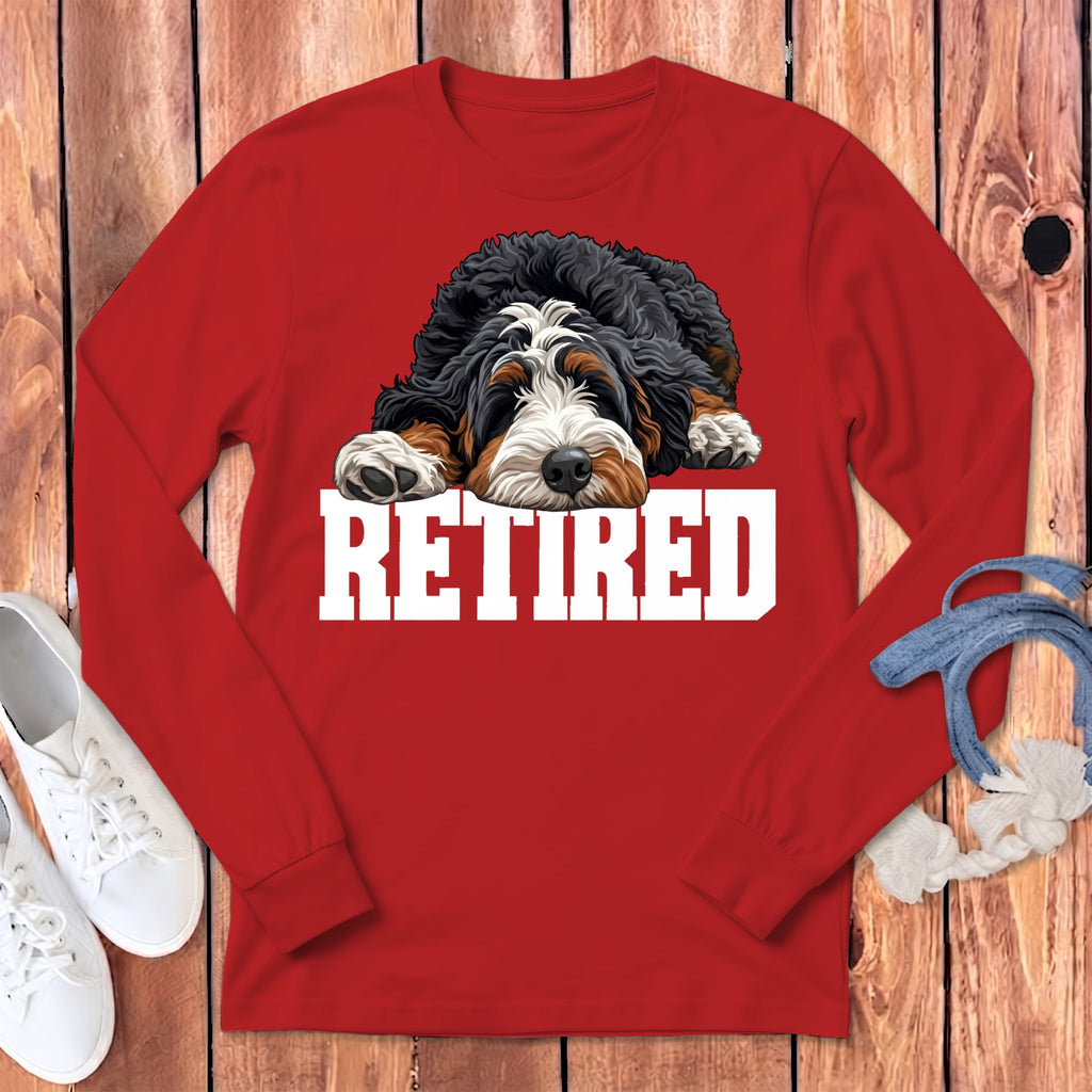 Retired Sleeping Bernedoodle Long Sleeve T-Shirt in Red / S by Puppy Jo